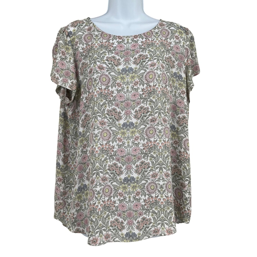 Loft Blouse Women Sz L Multi Floral Boho Botanical Whimsical Feminine Top